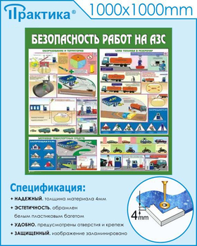 С44 Стенд безопасность работ на автозаправочных станциях (1000х1000 мм, пластик ПВХ 3мм, Прямая печать на пластик) - Стенды - Тематические стенды - vektorb.ru